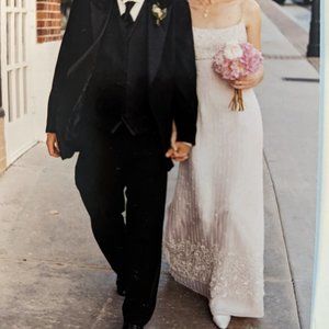 ANNE BARGE 2003 Empire Waist pale pink fully beaded WEDDING GOWN